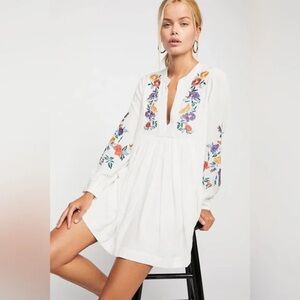 Free People White Floral Embroidered Mini Dress